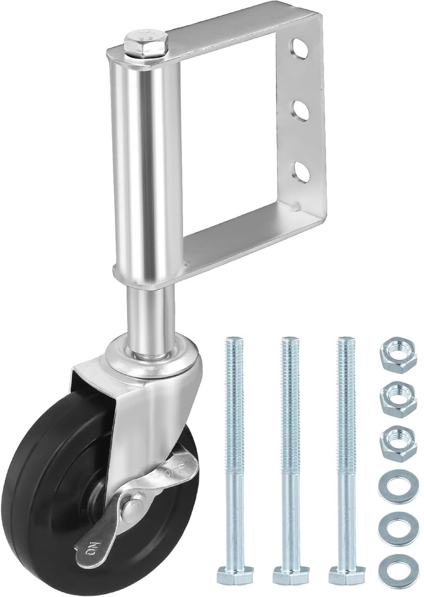 Dailygoods- Poortenwielen Rubber - Zwenkwielen met Rem - Voor Houten Poort - 10,2 cm - Draagvermogen 100 kg - Installatiehoogte 24,5 cm - Deurenwielen