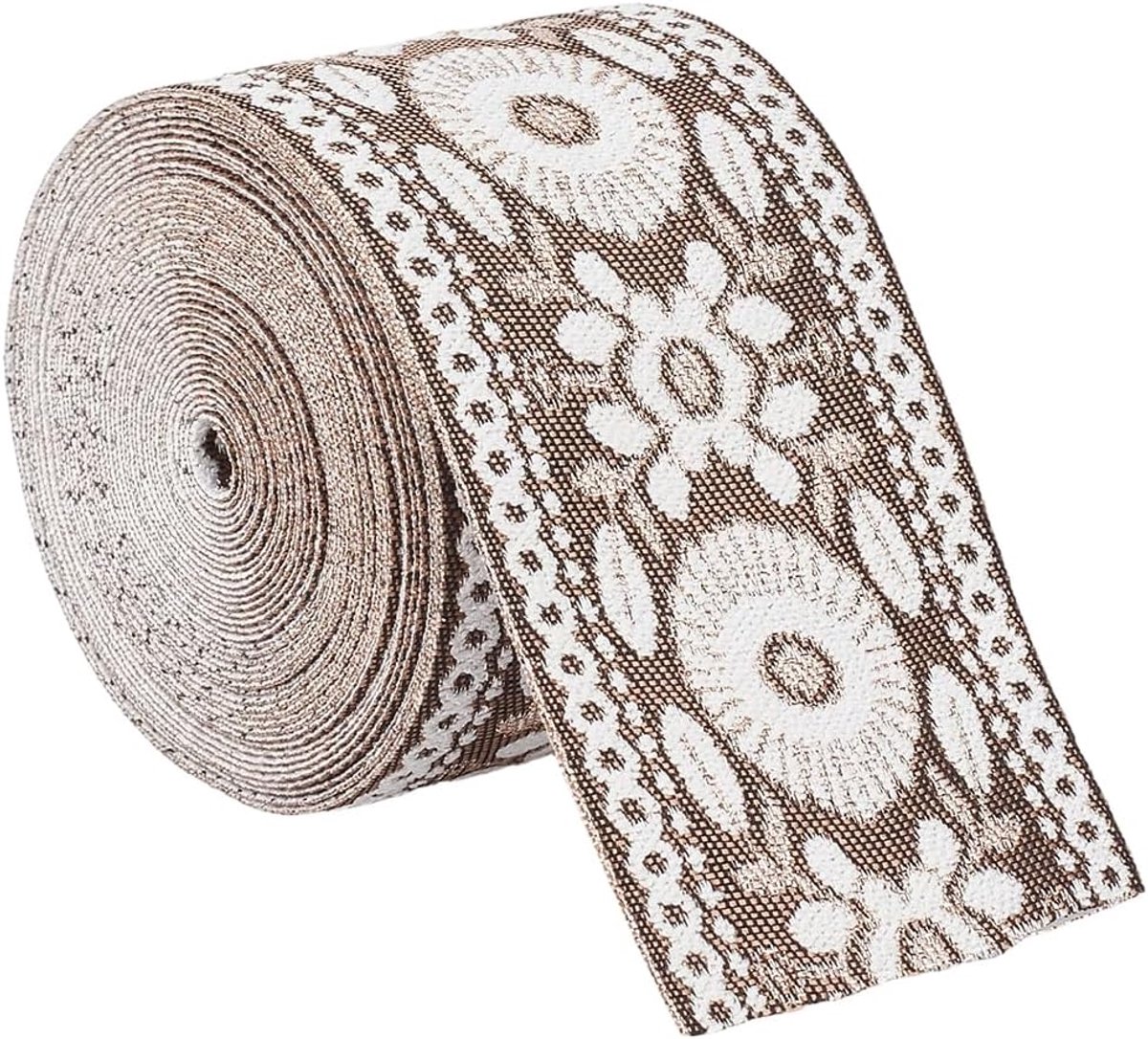 5M 60mm Bruin Vintage Bloemen Geborduurd Geweven Jacquard Lint Borduurwerk Webbing Bloemenpatroon Stoffen linten voor naaien Kleding Versieringen Tassen Decor DIY Knutselbenodigdheden