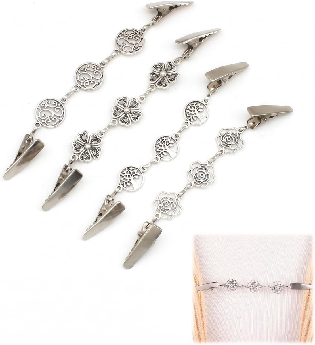 clips voor vest en sjaal voor dames, set van 4 elegante broches voor trui, blouse, jurk, voorkomt wegglijden.