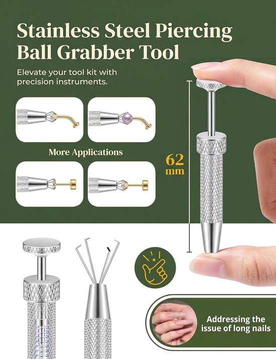 Piercing Taper Insertion Piercing Ball Opdraher Piercings Naald Set Piercing Tang Kogel Opdraaier Pircingsets Zelf prikken Tool — afbeelding 3