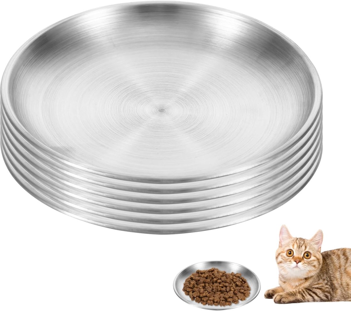 kattenbak, 14 cm, platte kattenbak, 6 stuks voederbak kat, kattenbak, roestvrijstalen voerbak, gemakkelijk te reinigen, geschikt voor meerdere kattengezinnen