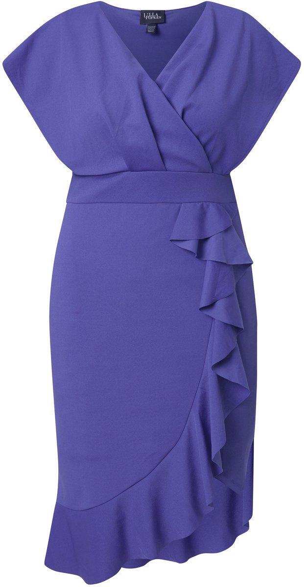 Ulla Popken - Dames - Bodycon-jersey jurk volants V-hals kapmouwen - Purper - Maat 42