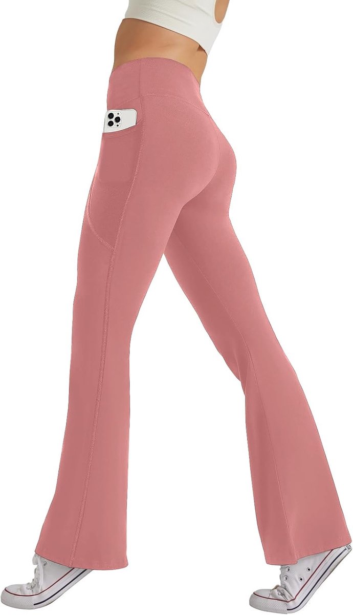 Damesbroek met zakken, yogabroek, vrijetijdsbroek, joggingbroek, hoge taille, sportbroek, elastische brede bootcut, jazzpants