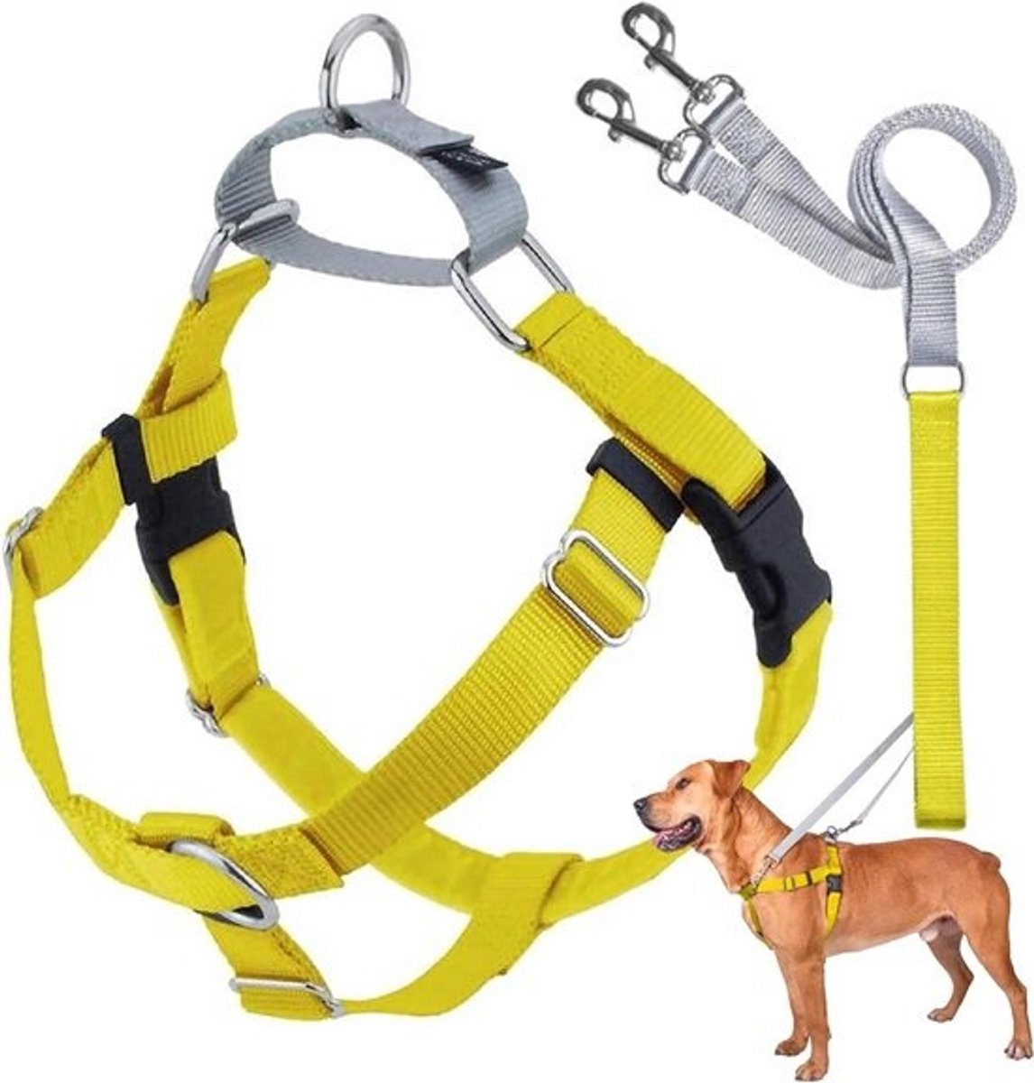 Honden Harnas - Anti-trek - Comfortabel Wandelen - Dubbele Bevestiging - Maat L - Geel