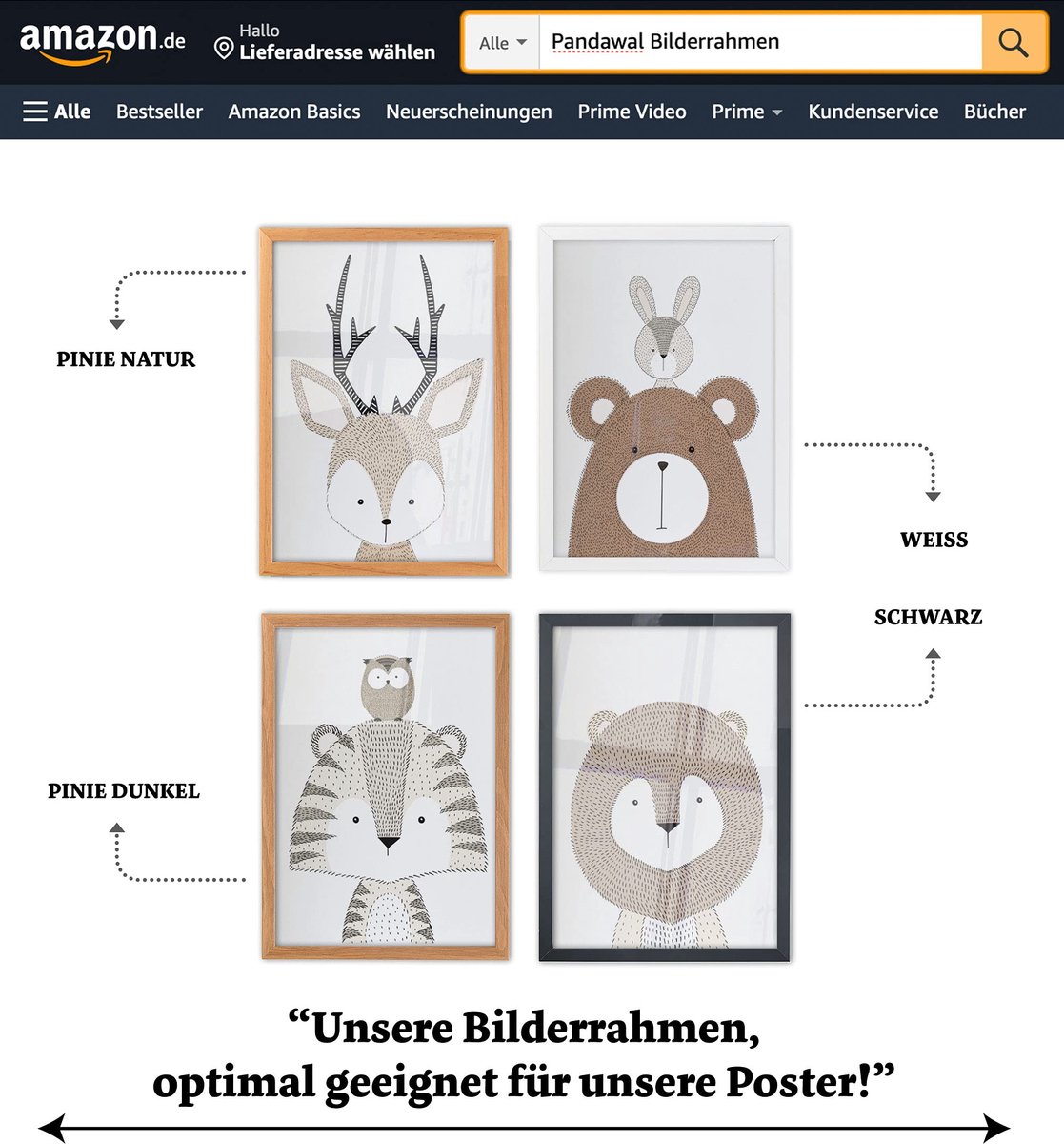 Kinderkamer decoratie - grijze posterset - 4-delige dieren - schattige pandawallen voor kinderen - ShopVlot