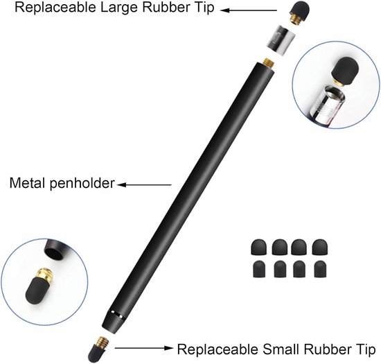 2 stuks, touchscreen-pen, 2-in-1, rubberen stylus touchpen voor alle mobiele telefoons/tablets, i-Phone i-Pad Pro, Mini, Samsung Galaxy, Surface Huawei, Lenovo, enz. (zwart + — afbeelding 2