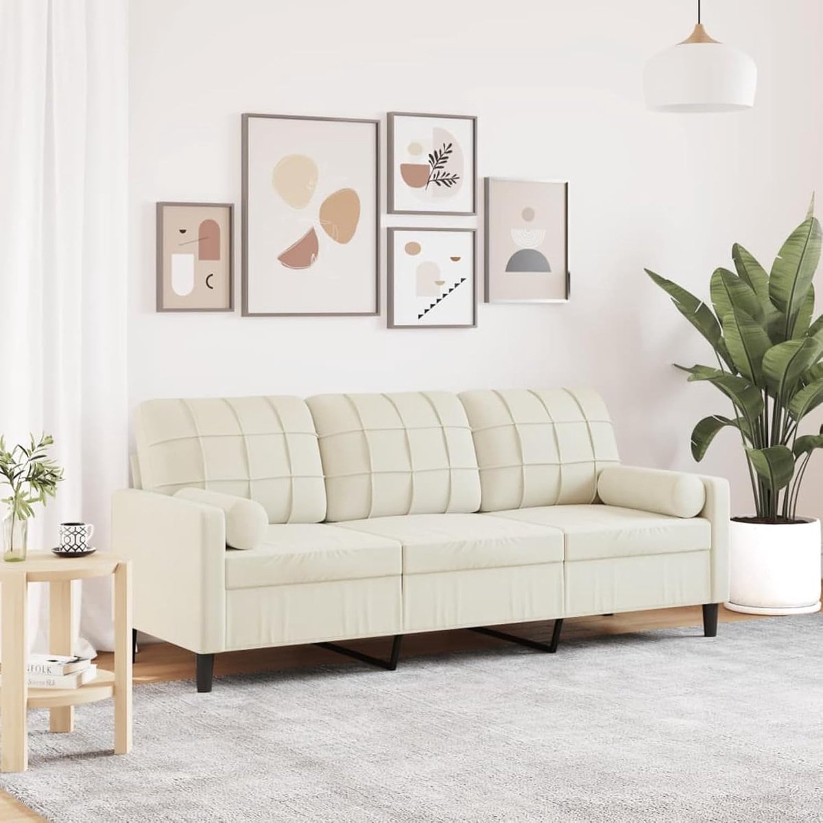 3-zitsbank met sierkussen, crème, 180 cm, fluweel, voor woonkamer, appartement, kantoor, logeerkamer, 3278237