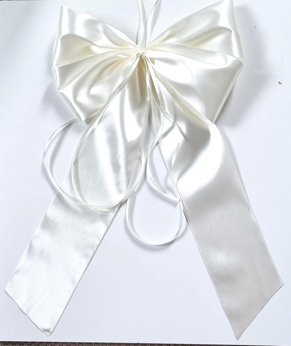 30 x 50 cm grote kant-en-klare strik zonder knutselen, satijnen strik, satijnen strik, verjaardag, kerststrik, schooltas, Kerstmis, bruiloft, dubbele strik (crème)