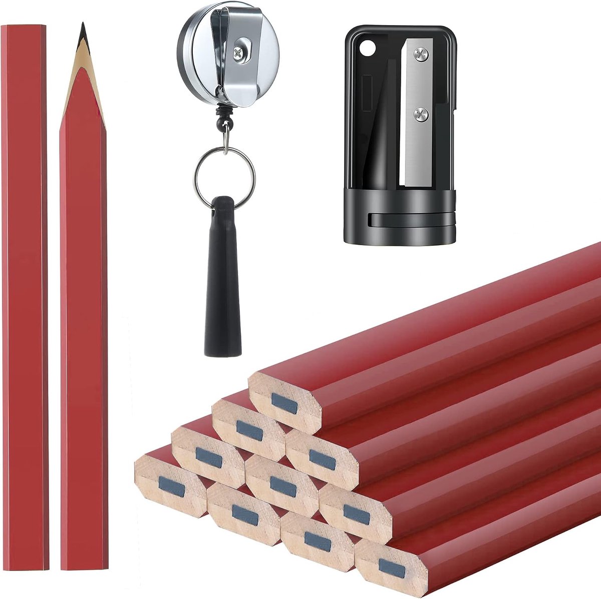 Dailygoods- Markering Potloden 12 Stuks - Puntenslijper - Siliconen Houder - Houtbewerking Gereedschap - Roestvrij Staal - Antislip Ontwerp - Houtpotl