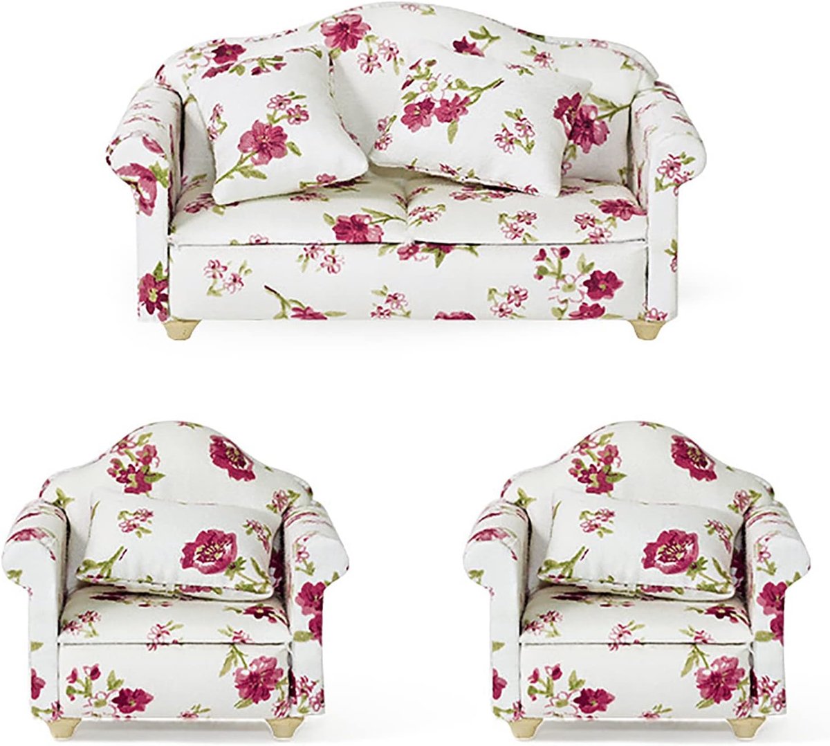 Dailygoods- Poppenhuis Meubels Mini Sofa Set - 1/12 Miniatuur - Dubbele/Enkele Bank - Accessoires - Stof - Perfecte Reproductie