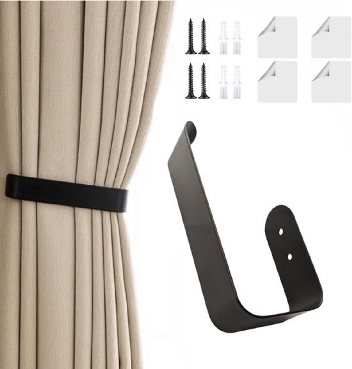 Gordijn Haken - Houders Decoratie - Gordijnen Ophangen - Stalen Constructie - 16.5 cm - Zwart