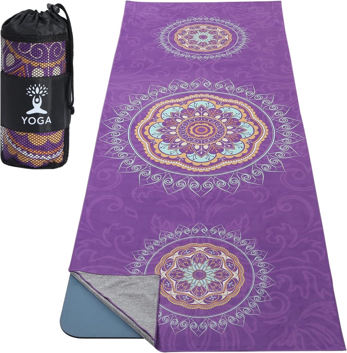 Dailygoods- Yogahanddoek Antislip - Sneldrogend - Yoga Mat - Bevestigingshoeken - Compacte Tas - Uniek Printpatroon - Yogamat