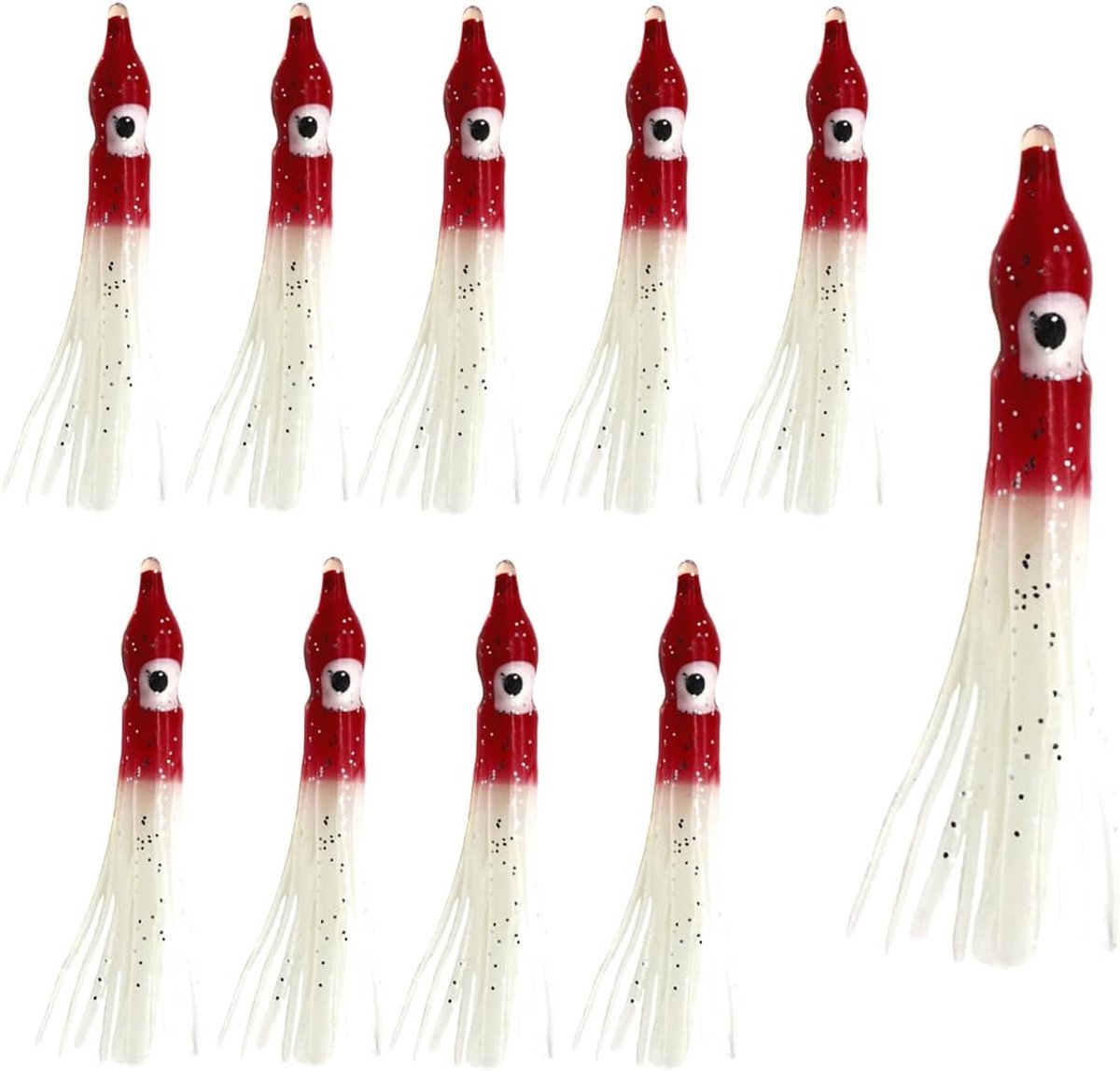 Octopus Slepen Aas, 9 cm x 10 stuks, zachte rubberen inktvis, zout water, zoetwater, rubberen aas voor baars, meerkleurige forel