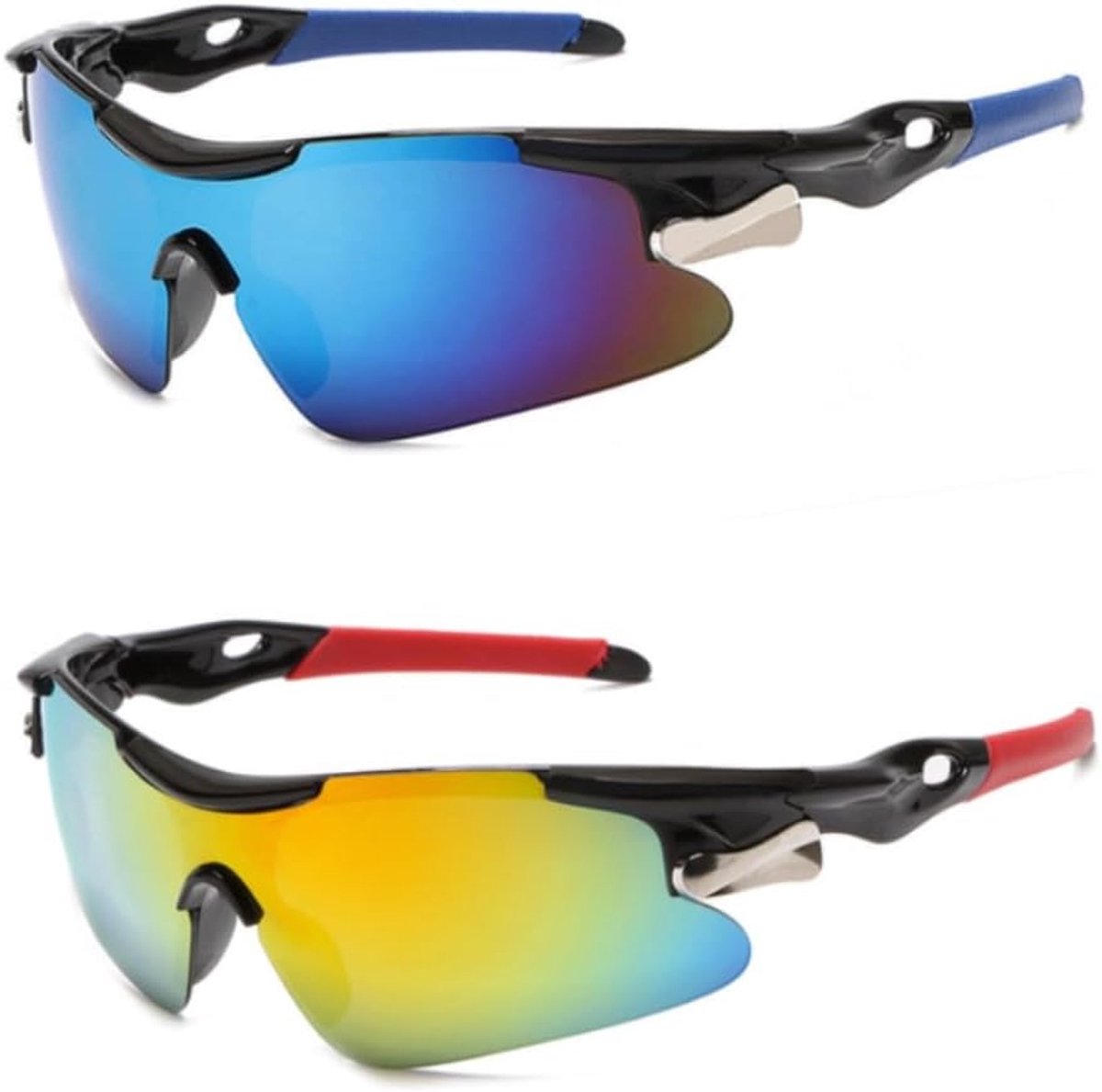 2 stuks sportbril voor dames en heren, zonnebril, racefietsbril, hardloopbril, fietsbril, UV400-veiligheidsbril, modieuze fietsbril voor hardlopen, skiën, outdoorsporten