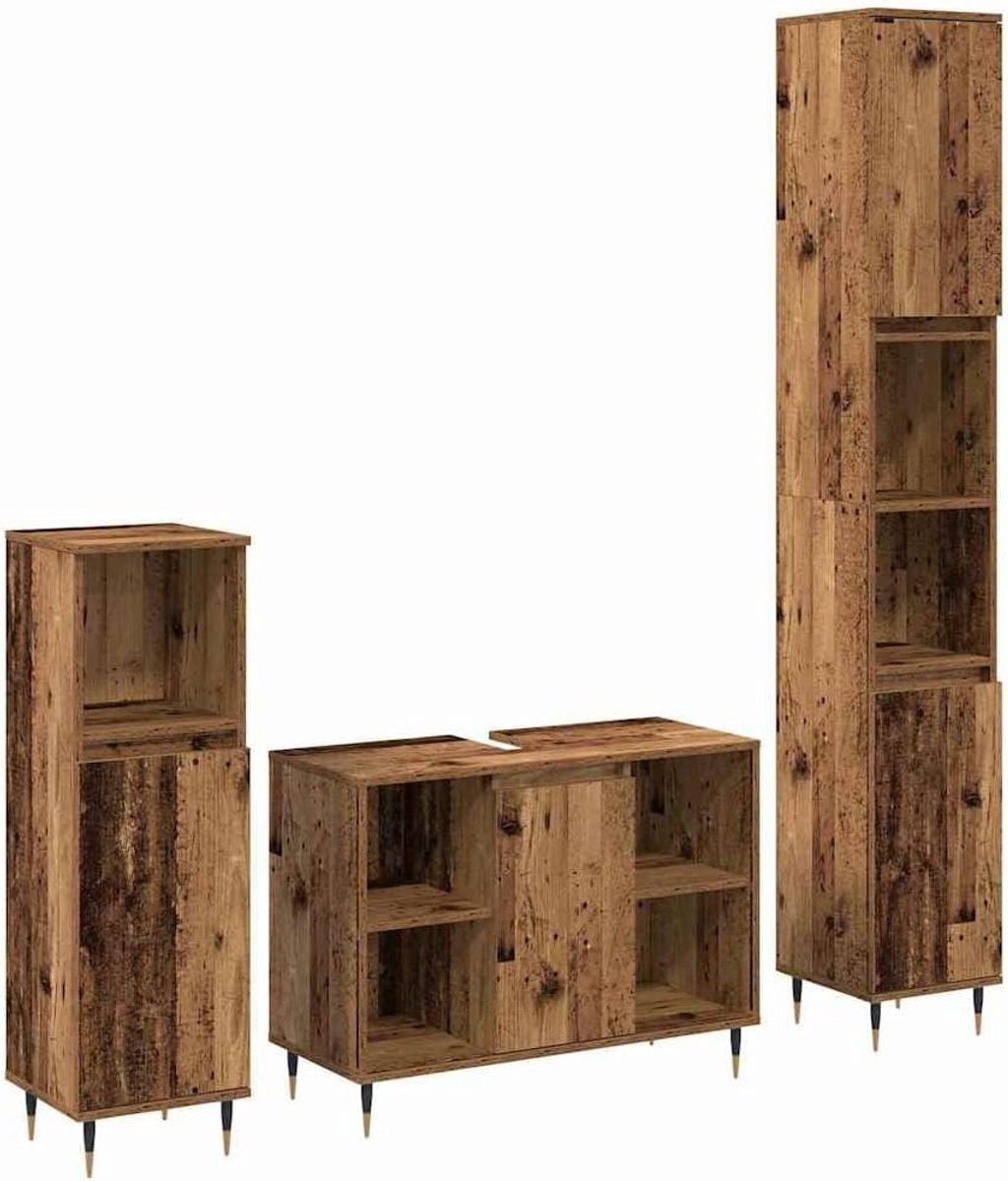 Badkamermeubelset 3 STK. Oud hout 30 x 30 x 180 cm houtmateriaal