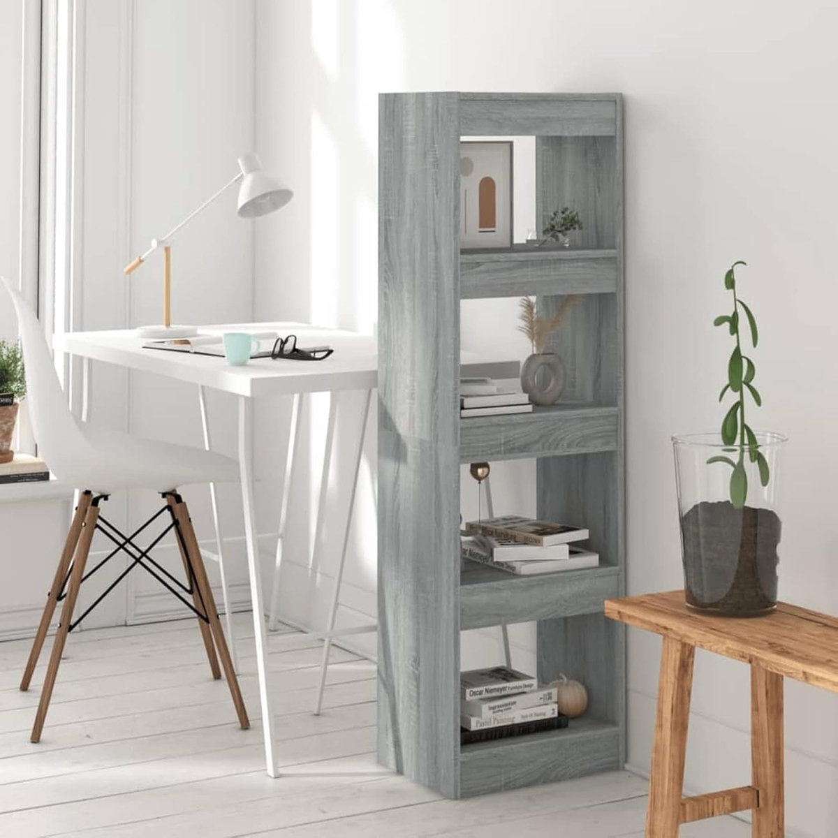 Boekenkast, ruimteverdeler, boekenkast, ruimteverdeler, rek voor cd's, grijs, 40 x 30 x 135 cm