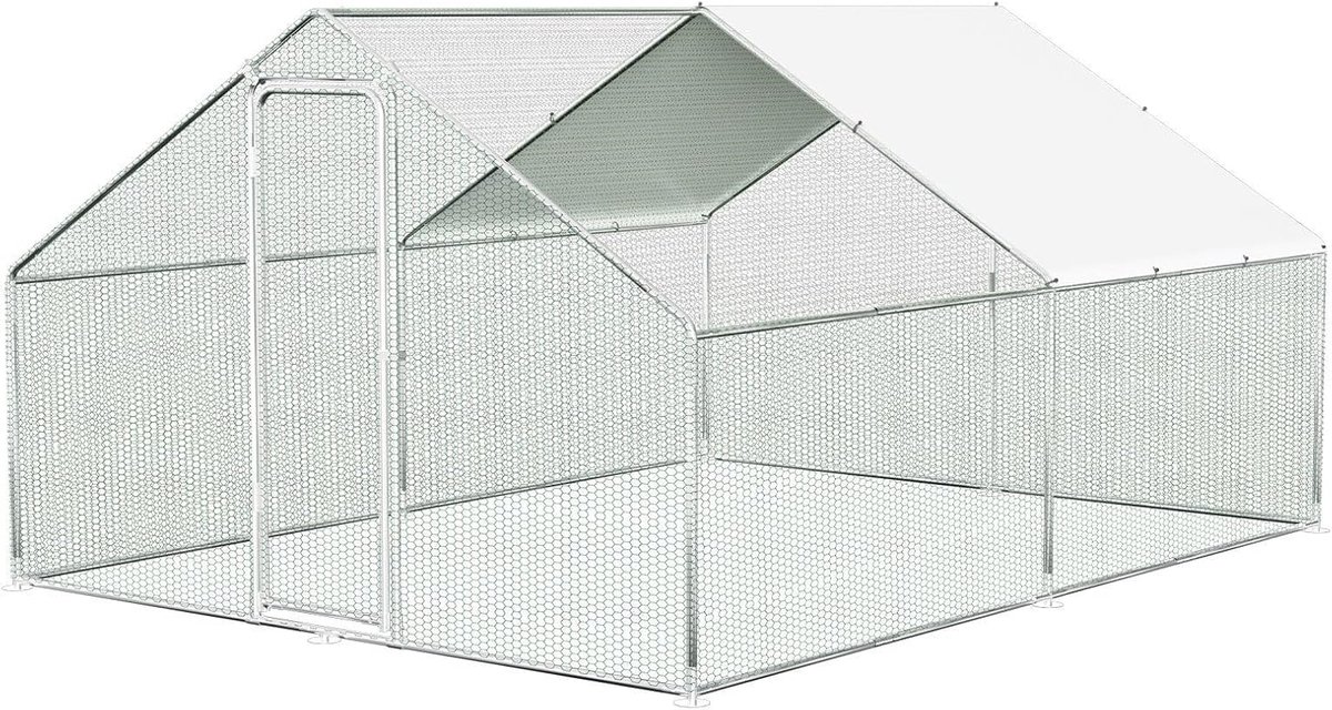 Kippenhok voor katten, outdoor, buitenverblijf, 3 x 4 x 2 m, verzinkt staal, pvc-gecoat schaduwdak voor gevogelte, konijnen, honden