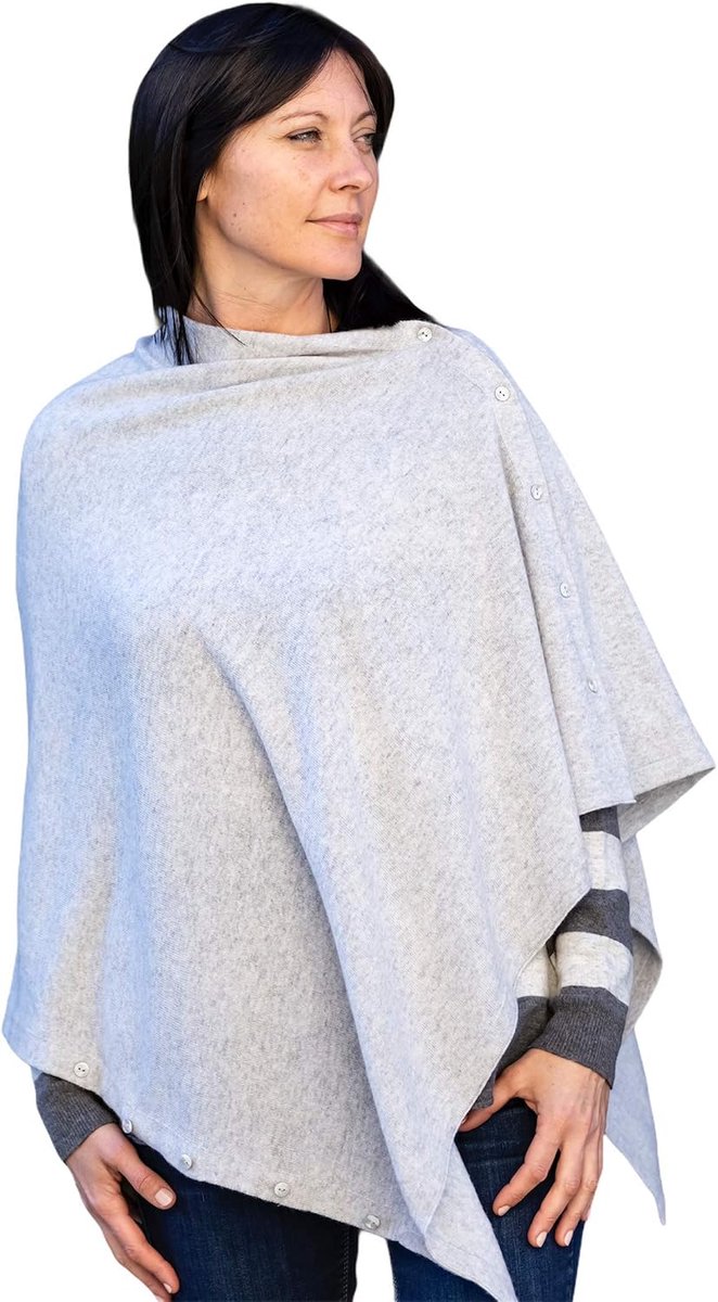 Poncho-knopen, kasjmier-mix, voor dames, gemaakt in Italië, merinowol, kasjmier, zwart, beige, wit, blauw, grijs, gebreide sjaal, eenheidsmaat
