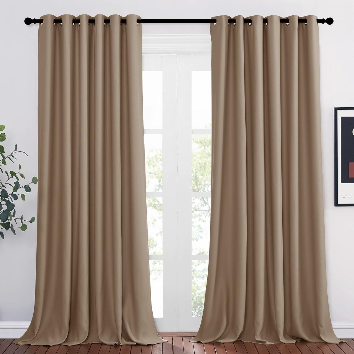 Dance Set van 2 ondoorzichtige gordijnen, thermo-isolerend, met oogjes, voor grote ramen, 260 x 200 cm (h x b), modern, verduisteringsgordijn voor woonkamer, cappuccino