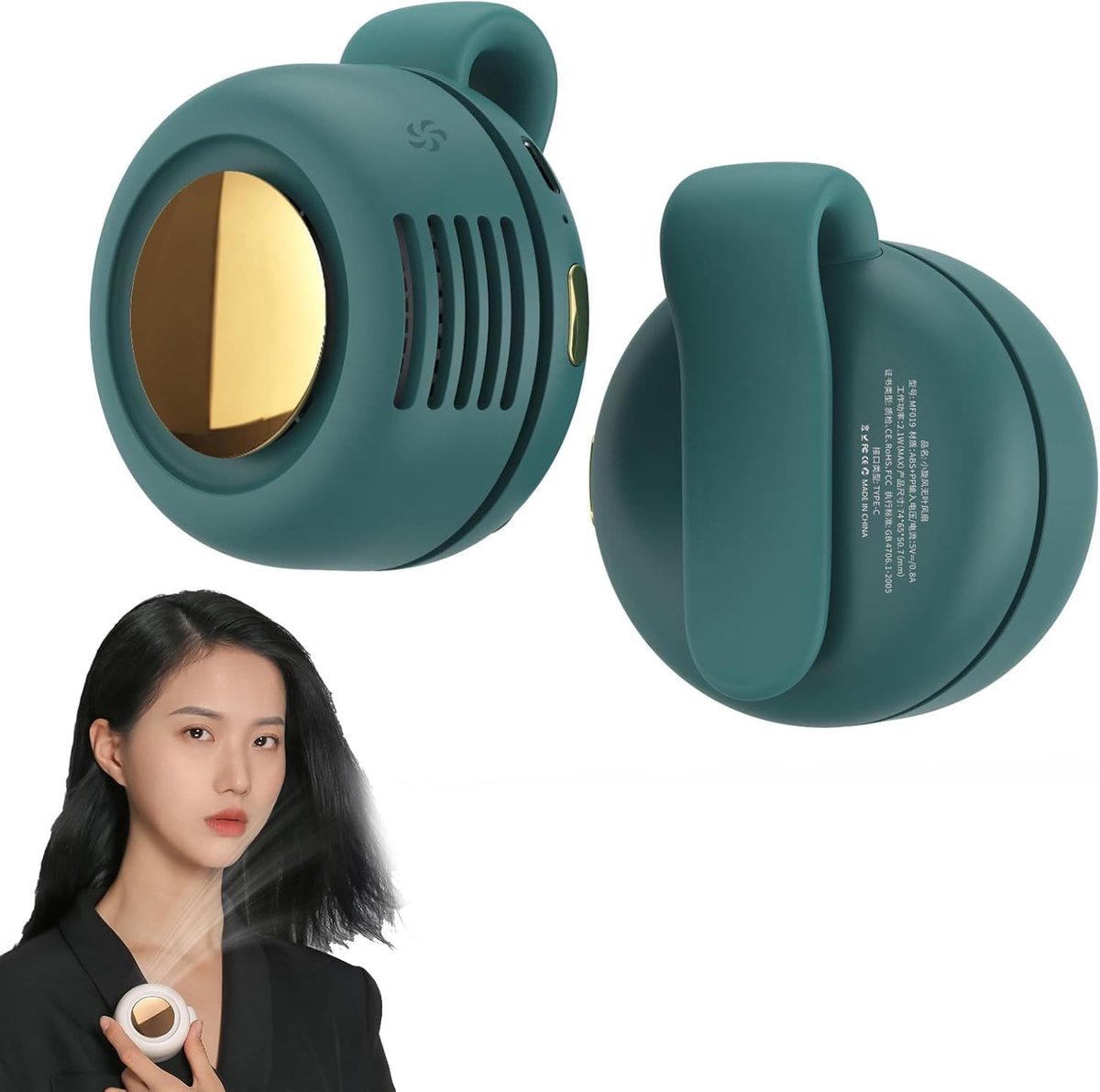 Draagbaar, stil, zonder bladen, mini-handventilator, 3 snelheden, USB-oplaadbaar, voor buiten, kantoor (groen)