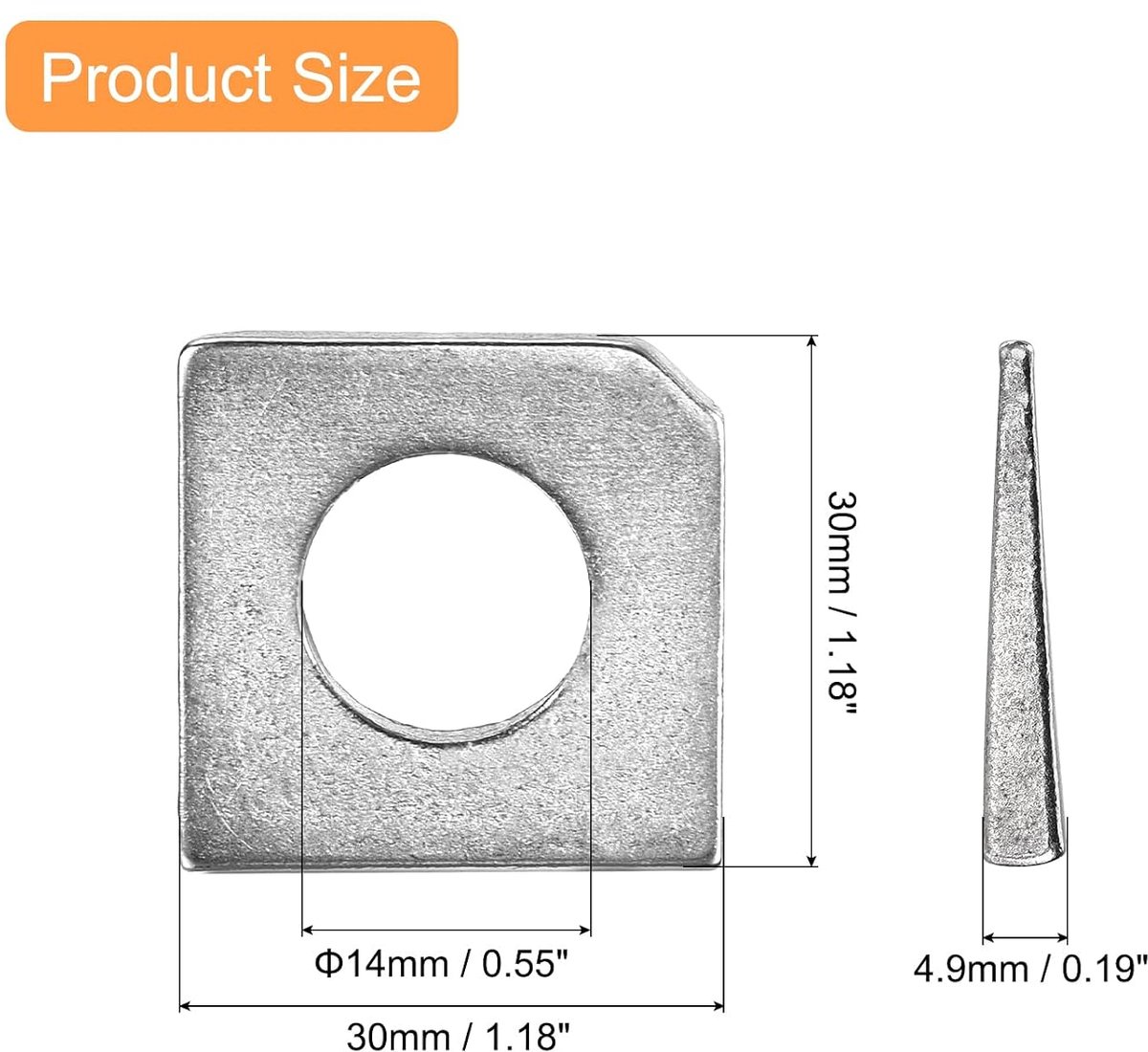 Vierkante sluitringen M14 x 30 x 4,9 roestvrij staal platte sluitring met ontbrekende hoek voor profielschijven wigschijven om te nivelleren