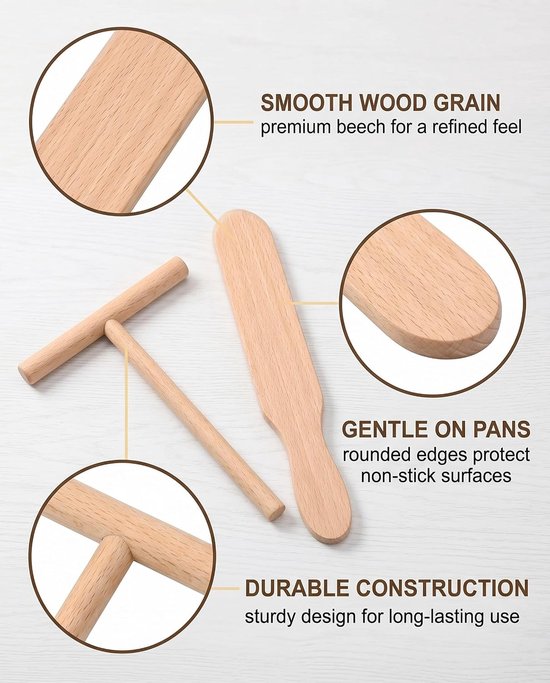 Spatels voor crêpes en pannenkoeken, deegdispenser, hark, strooier, keukengereedschap — afbeelding 3