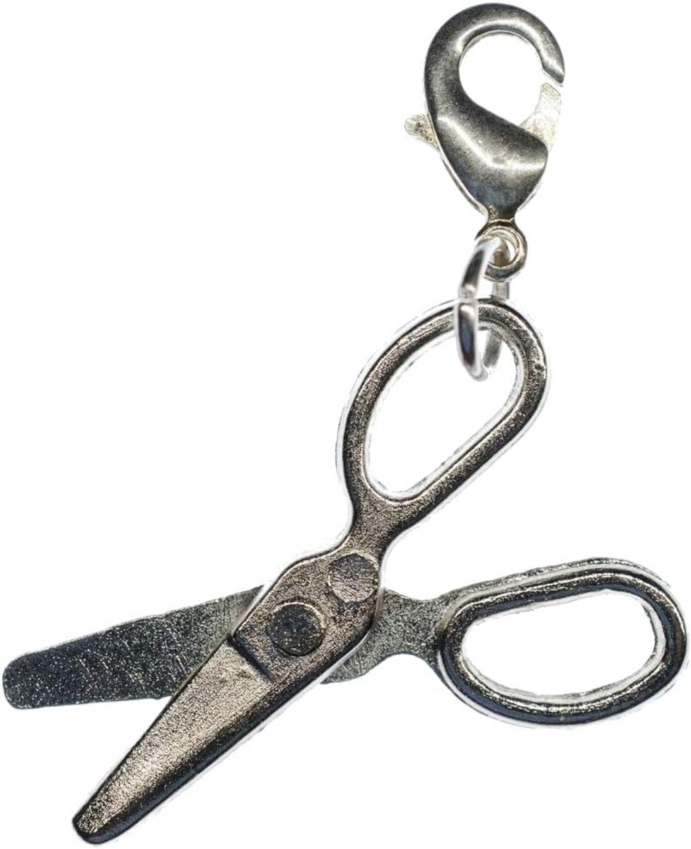 Schaar Charm kapper kleermaker naaister zilver - handgemaakte modesieraden I kettinghanger verzilverd - bedelhanger bedelarmband - hanger voor armband, 28mm, Metaal, Geen edelsteen