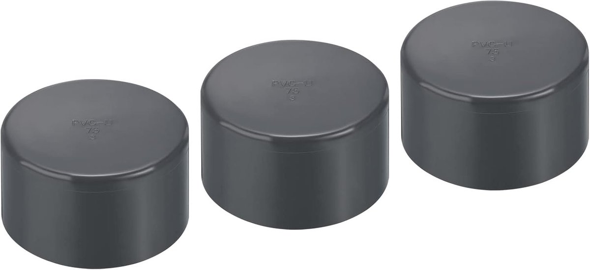 75mm UPVC Pipe End Cap Fitting, 3 Pack Meubels Grade Plug Koppeling Socket voor DIY, Tuin, Grijs