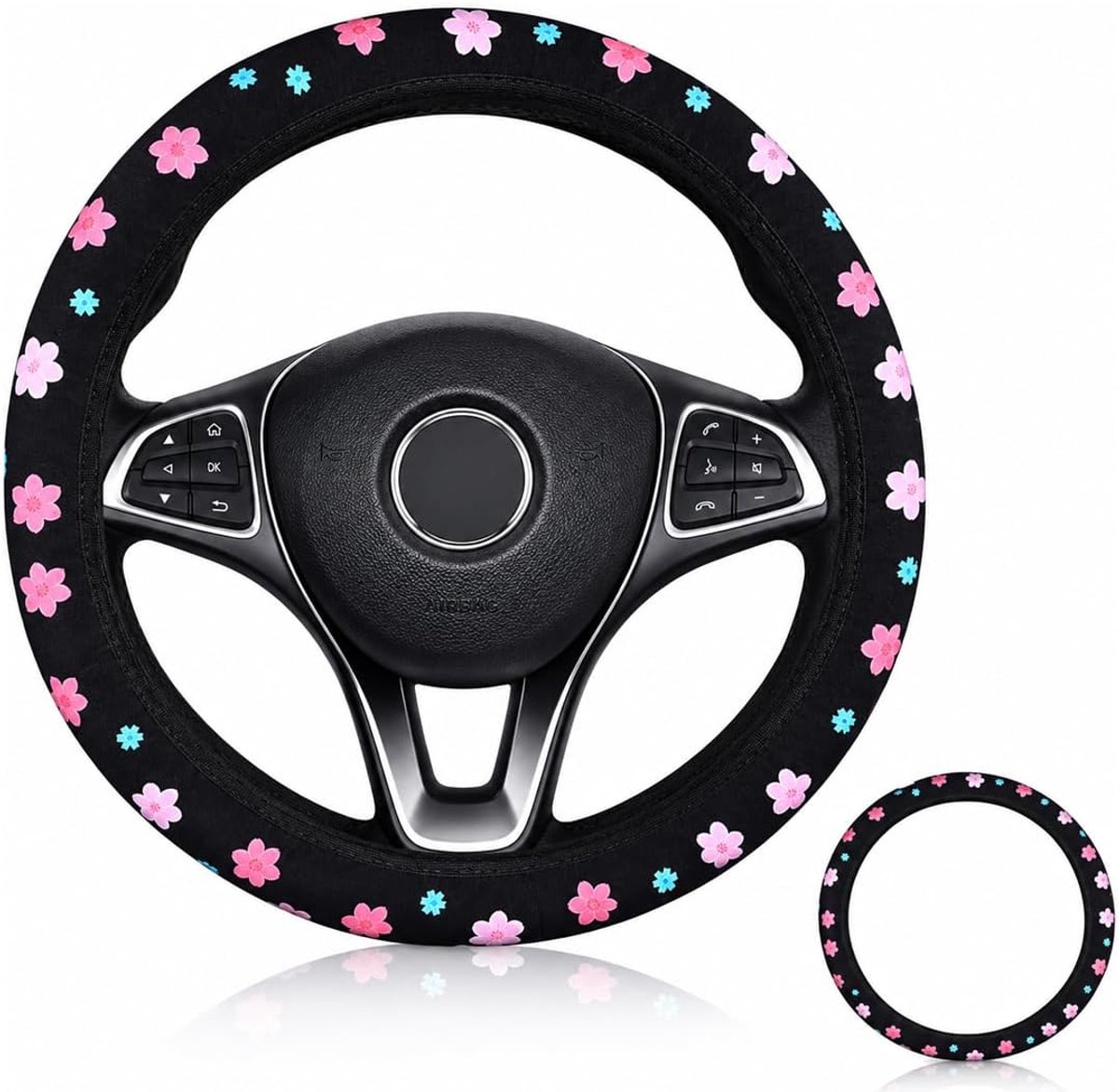 stuurhoes, universele stuurhoes voor auto's, stuurbeschermer voor auto's, accessoire van katoen, decoratieve hoes auto-interieur, 38 cm, kersenbloesems,B