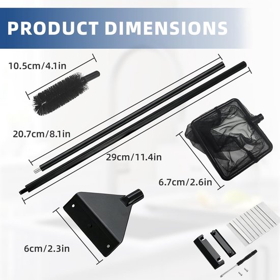 3-in-1 aquariumreinigingsset, mini-schepnet van aluminium, accessoires voor zoetwater met messen, visschepnet voor aquaria, accessoireset en gereedschap voor aquaria en vijver — afbeelding 2