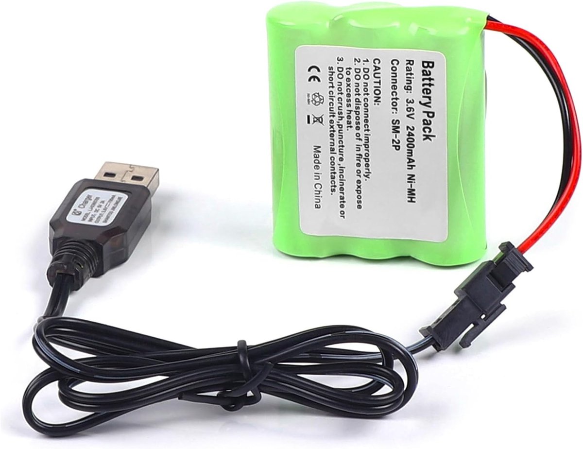 Compatibel met RC auto elektrisch speelgoed vrachtwagen bouw kipper vliegtuig robot afstandsbediening oplaadbare batterijen 2400mAh 3,6V Ni-MH AA met USB-oplaadkabel