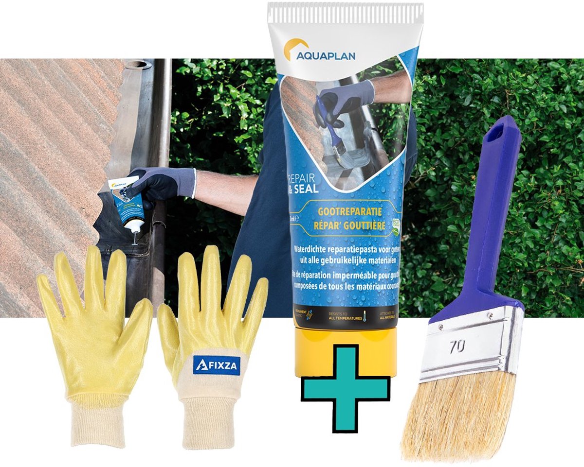 Aquaplan Gootreparatie – set – Waterdichte Reparatiepasta voor Dakgoten – Elastisch & Scheuroverbruggend – 150 ml