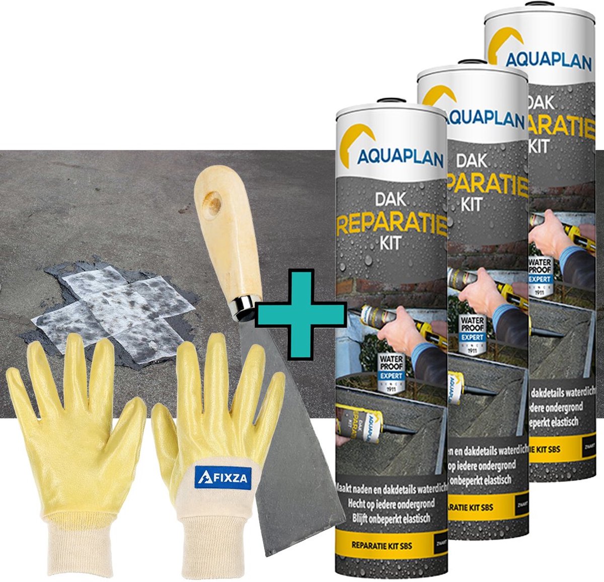 Aquaplan Dak-Reparatie - set -Kit – Waterdichte Elastische Dakreparatie Pasta voor Bitumen Dak en Dakgoot - 930 ml