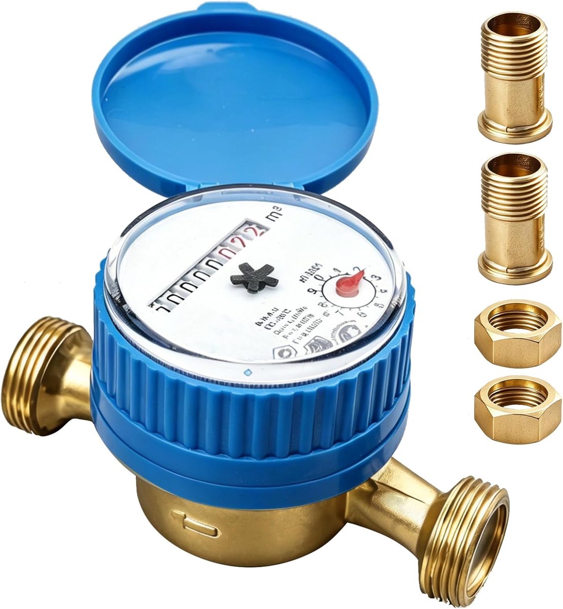 Watermeter, watermeter, tuin, 1/2 inch, tuinwatermeter met montageaccessoires en beschermkap, tapkraanteller, gekalibreerde koudwaterklok voor huis, tuin, huisgebruik, beste meetnauwkeurigheid