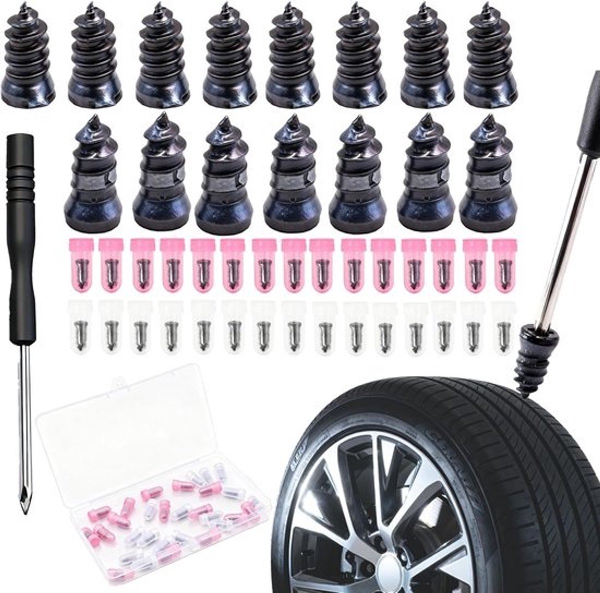 Bandenreparatieset met Rubberen Spijkers voor Auto, Motor en Vrachtwagen - Snelle Noodreparatie