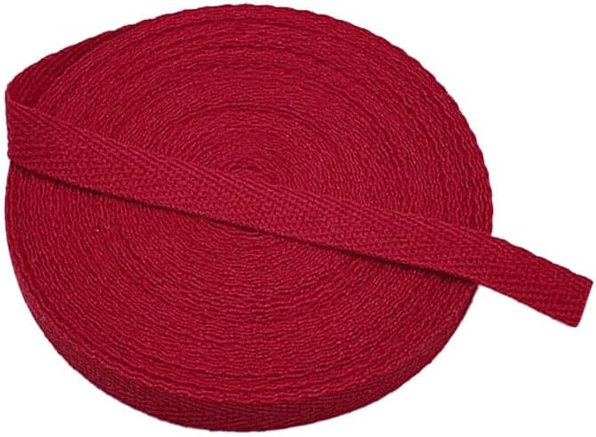 Set van 1 keperstof katoenen lint, 20 mm x 10 m, biaslint en visgraatband voor naaien, knutselen, doe-het-zelfprojecten en geschenkverpakking (bordeauxrood