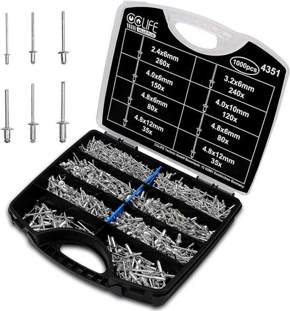 1000 Stuks Blindklinknagels Assortiment - Aluminium en Staal Popklinknagels (2,4-4,8 mm)