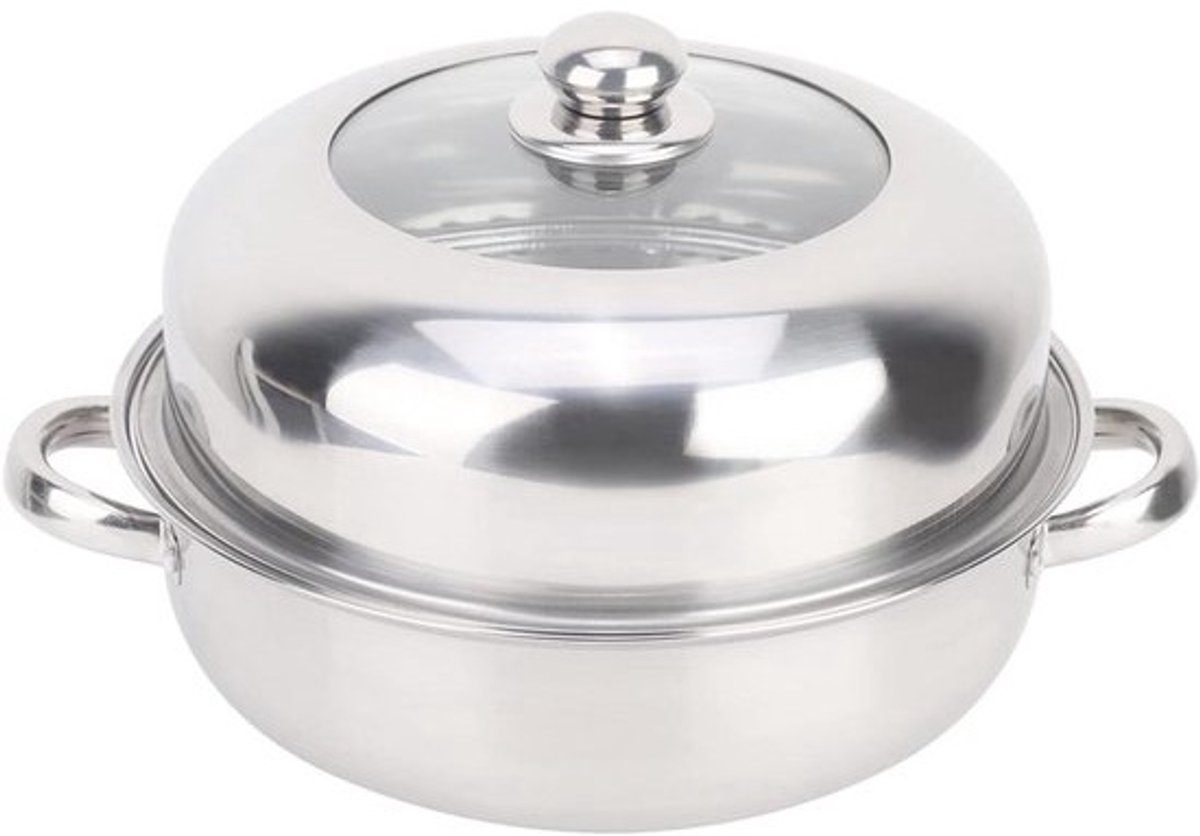 Stoompan - Soeppan Kookpan - Gezond Koken - Roestvrij Staal - 28 cm - Zilver