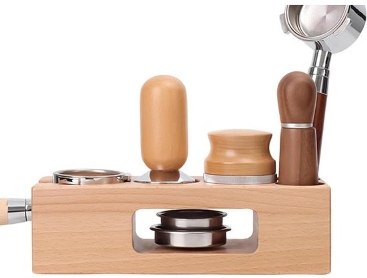 Aanstampstation Espresso - Koffie Accessoire - Koffie Bereiden - Rommelvrije Opstelling - 51/54 mm - Houtkleur