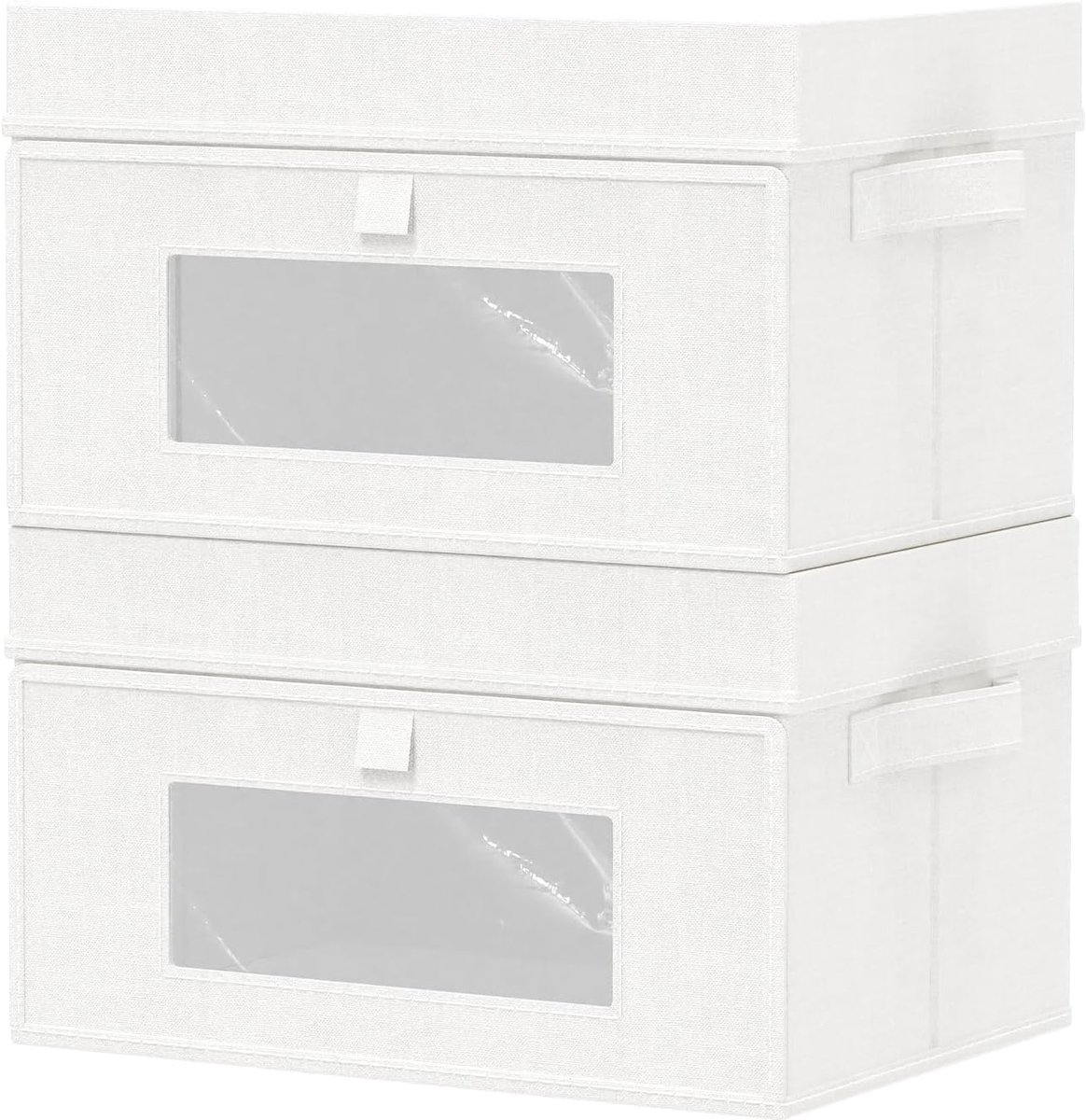 Opbergdoos met transparant kijkvenster, opbergdozen met deksel, kledingkastorganizer, vouwdoos voor kleding, 2 stuks, wit, 33 x 23 x 20 cm, XSNY18WM-2