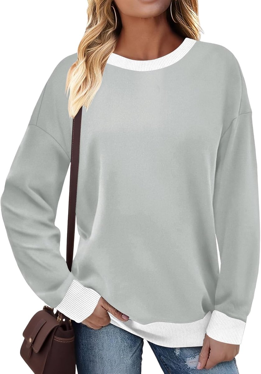 Trui dames sweatshirt lange mouwen ronde hals contrast lange mouwen
