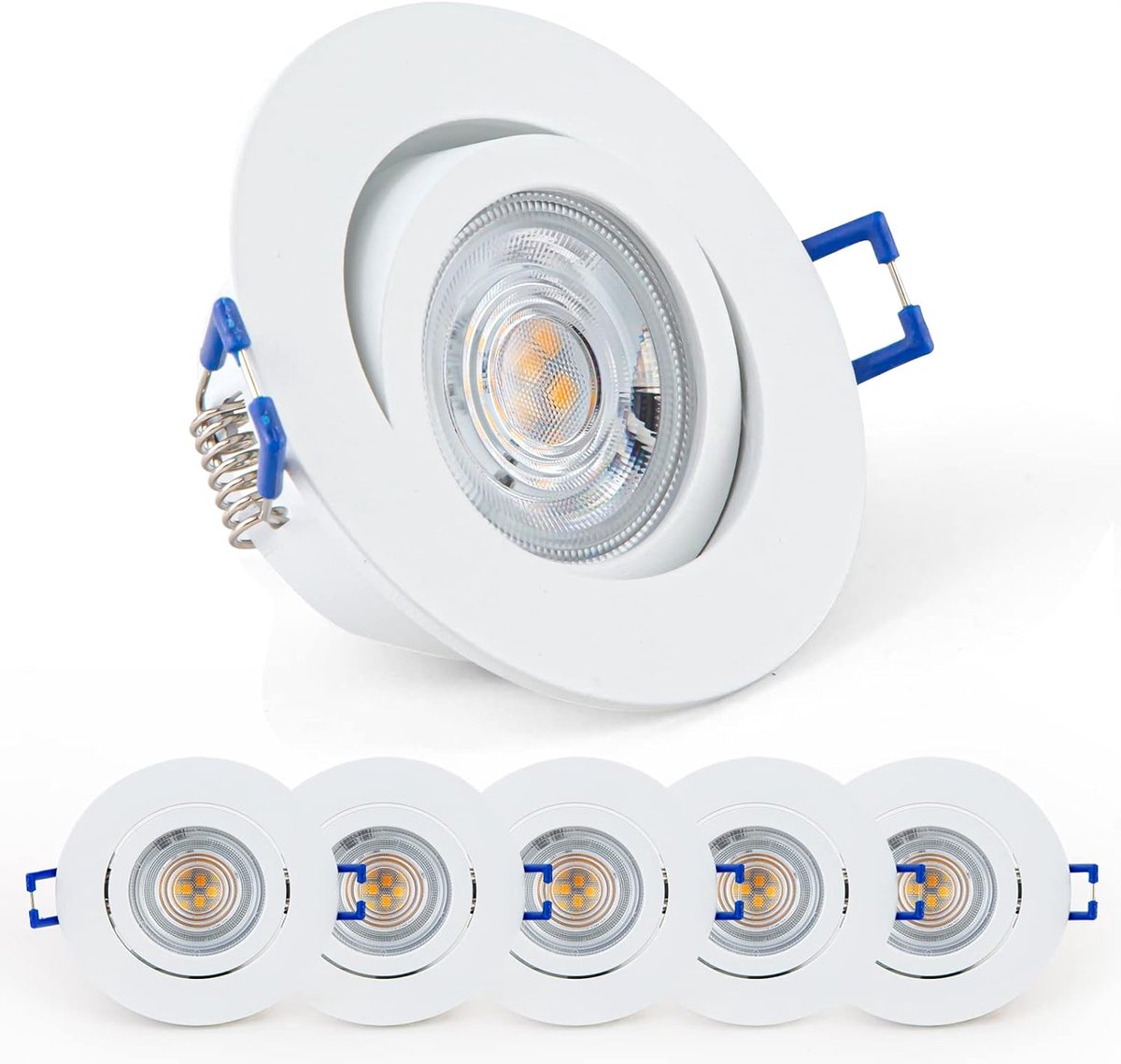 Set van 6 dimbare inbouwspots, verstelbare 3000K 5W 650LM 230V LED extra plat rond warm wit voor badkamer, slaapkamer, woonkamer, kantoor,