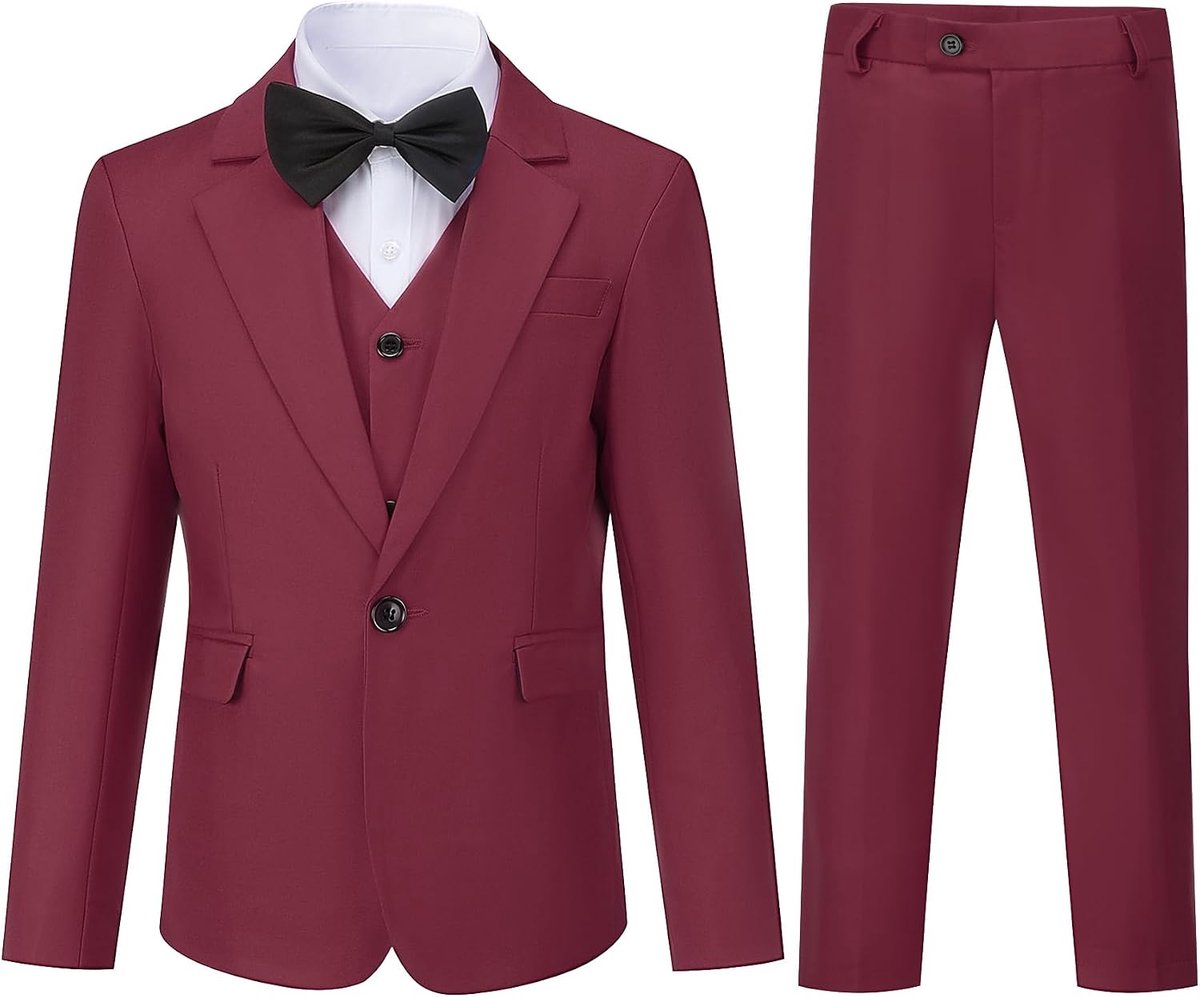 Jongens 3 stuks pak met één knoop revers kraag pak bruiloft verjaardag party prom performance pak blazer vest broek meerkleurig
