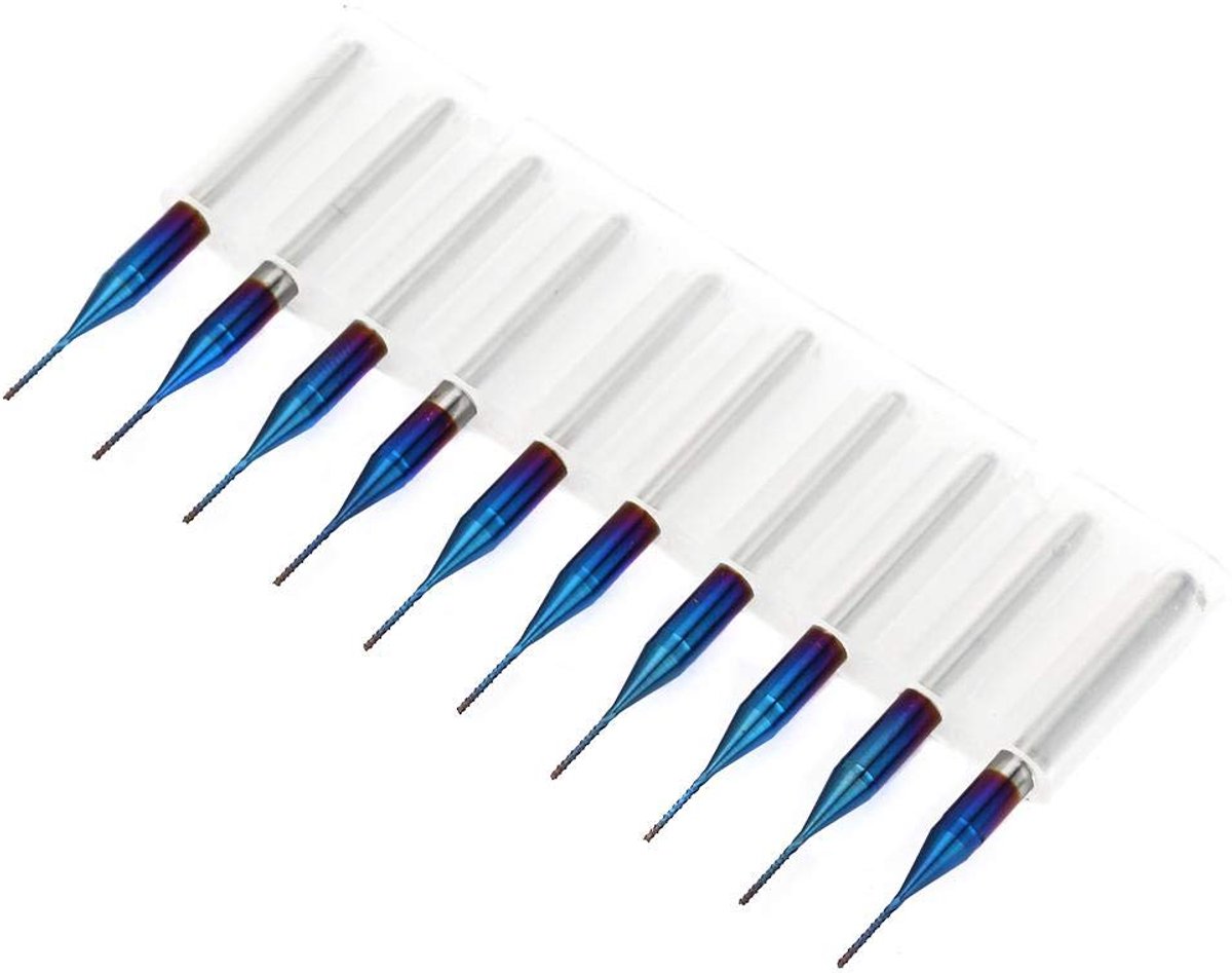 10 Stuks 10 Nano Blue Coat End Mill CNC-freesbits, 0.8-3mm, 1/8" Schacht, End Mill CNC Router Bits Voor de Verwerking Van Printplaten, Roestvrij Staal (0,5 mm)