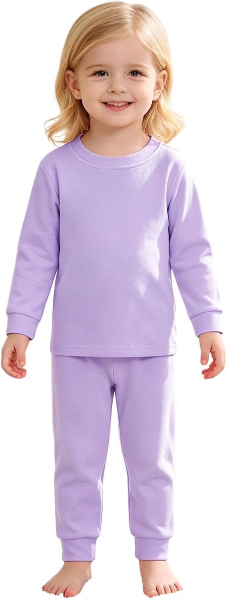 Kinderpyjama voor meisjes, tweedelige pyjama, bovendeel + broek, set van 2-9 jaar, peuterpak, lange mouwen, huispak, effen, 2-delig, nachtkleding, zachte loungewear