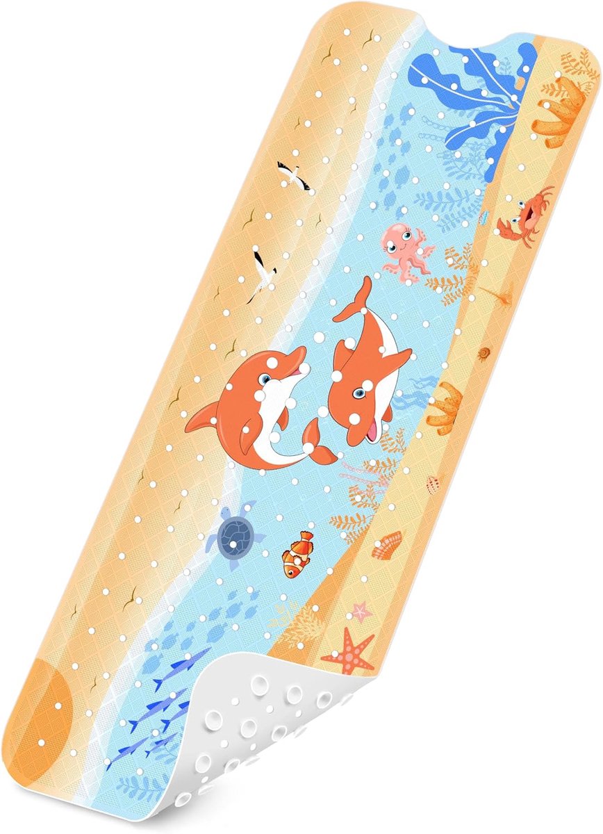 Antislipbadmat voor kinderen, 100% BPA-vrij, 100 x 40 cm, antislip bad-/douchemat, schimmelbestendig & machinewasbaar. (Freude Ozean (100x40cm))