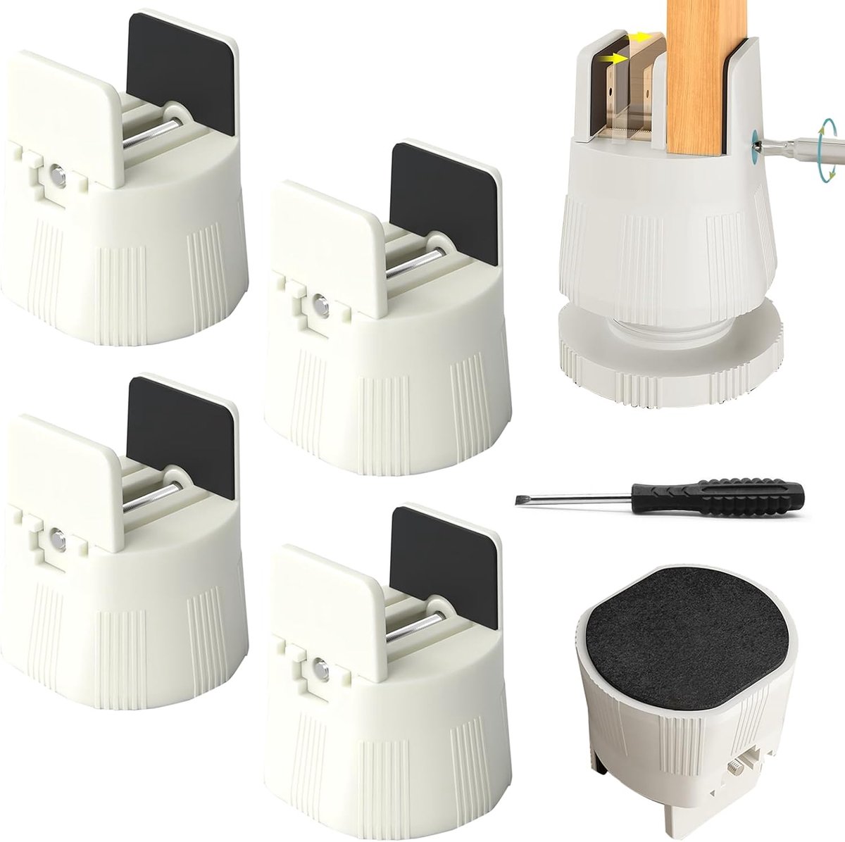 4 stuks meubelverhogingen 6 cm - 8 cm, verstelbare bedverhoging voor 10 mm -50 mm breedte, vierkante en ronde stoelpoten, bed-verhoger met schroefklem, zware belasting, stoelverhogers