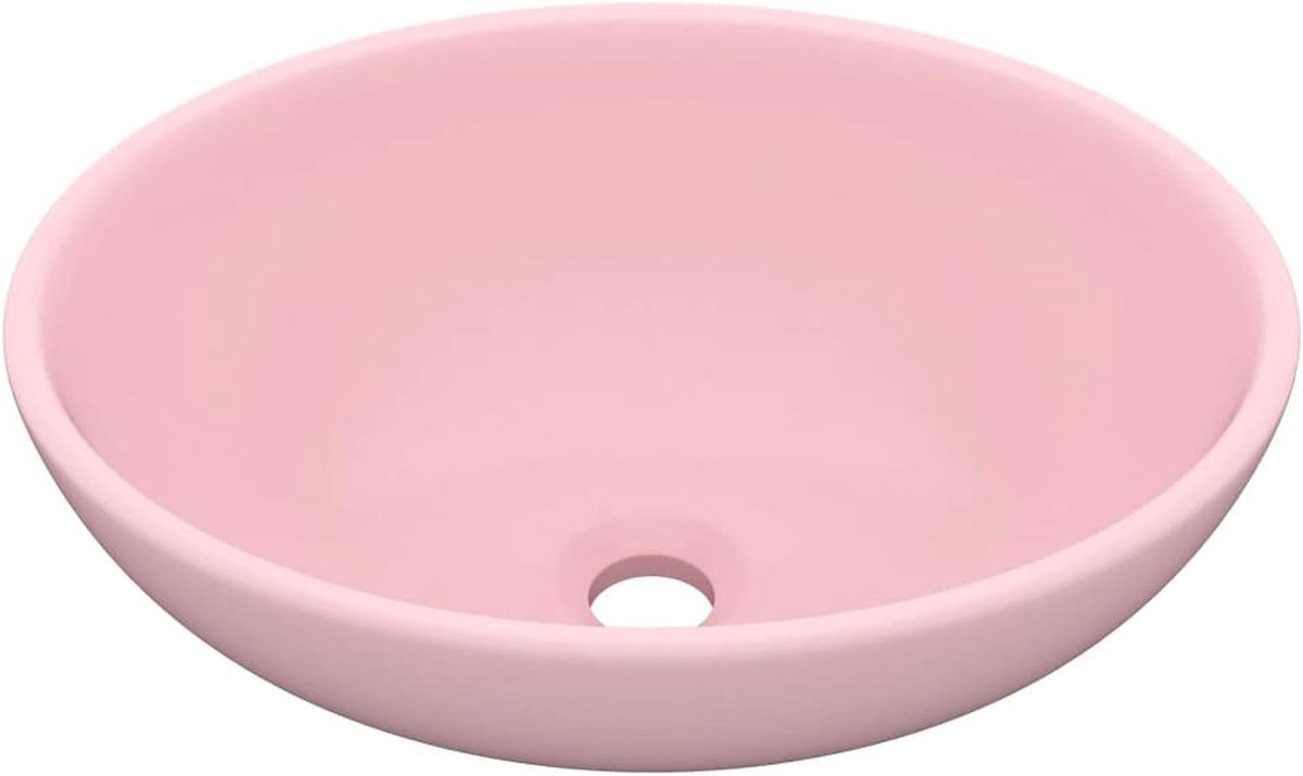 Luxuri? ses Ovale wastafel keramische wastafel met afvoergat wasbak opzetwastafel wastafel mat roze 400 x 330 x 135 mm keramiek ovaal