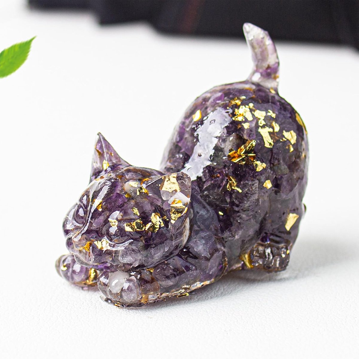 Handgesneden kristallen kattenfiguur - 4,5x4,2x3,0cm, edelsteen kattendecoratie voor thuis, verzamelobject als elegante katten kristalstandbeeld & decoratief katten kristalstuk