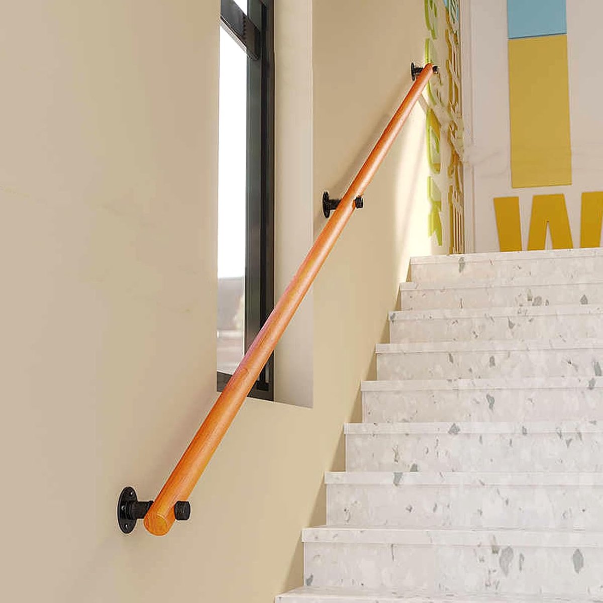 Leuningen voor Trappen, Antislip Trapleuning met Beugels, Tegen de Muur Ouderen en Kinderen Veiligheidsgreep Kit, voor Binnengang Villa Gebouw Loft (Wood, 400cm)